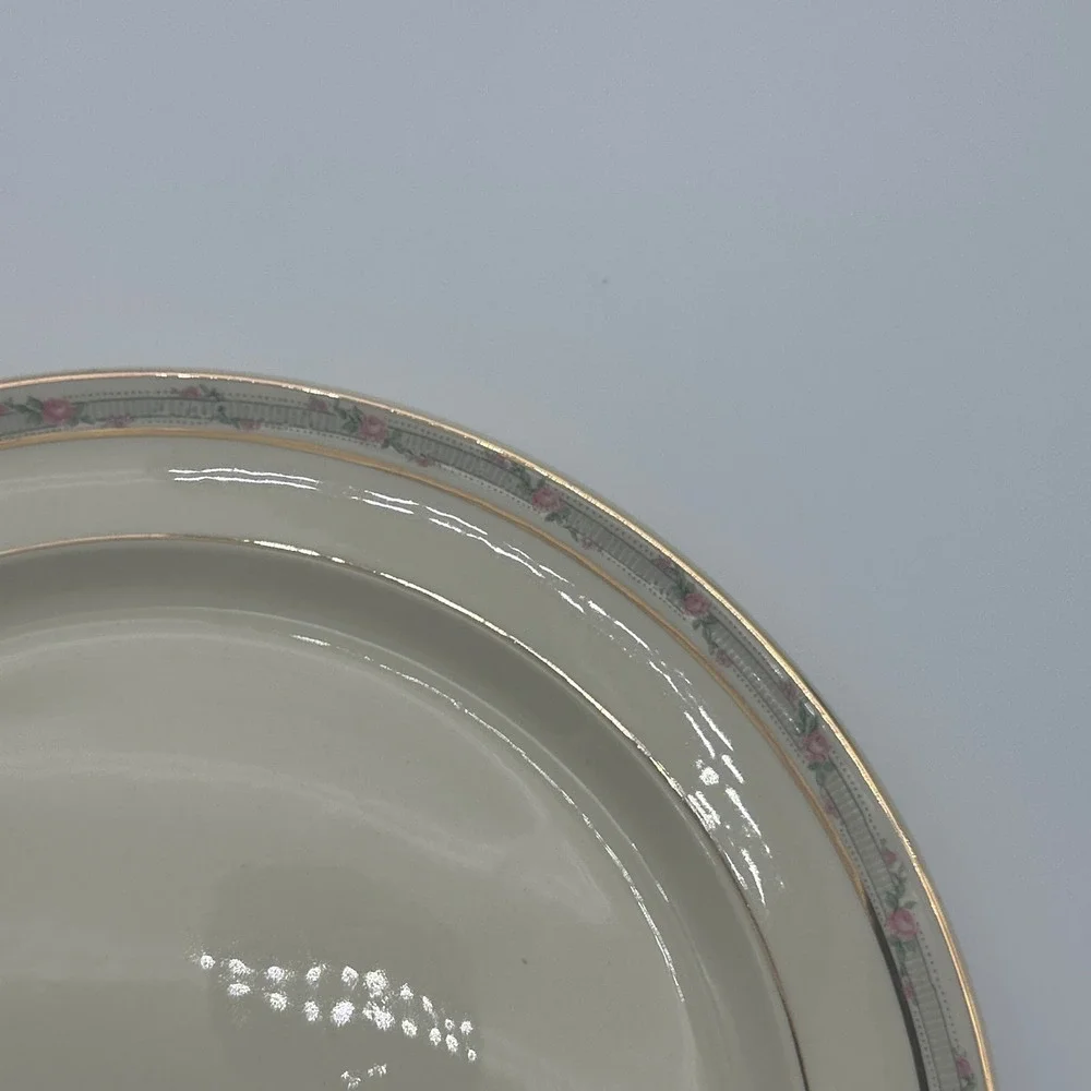 Taylor Smith Taylor Dinner Plates Set of 4 Pink Rose Gold Trim Ivory Vintage